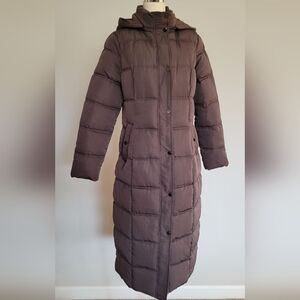 Full Length Quilted Hoodie Coat Espresso Brown